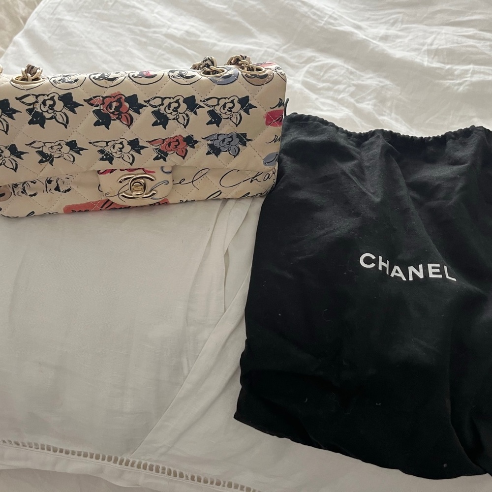 Vintage Chanel  Quilted Printed Cambon Graffiti Textile Mini Square Bag